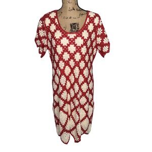 Cato Collection Crochet Dress XL Orange Cream Granny Core Festival Cottagecore